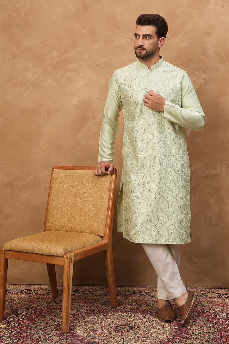 Peach Silk Blend Solid Embroidered Straight Kurta | SHOBITAM