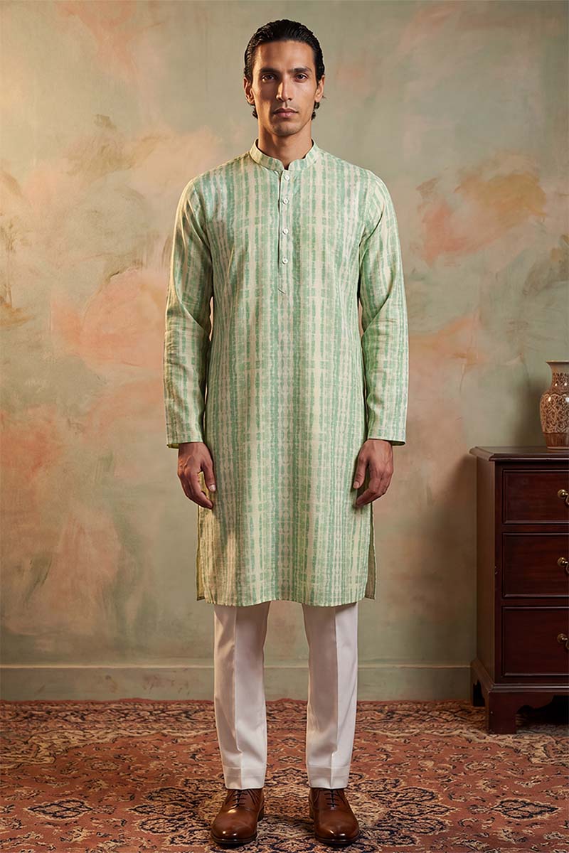 Mens Multi Silk Blend Abstract Printed Kurta With Trousers | SHOBITAM