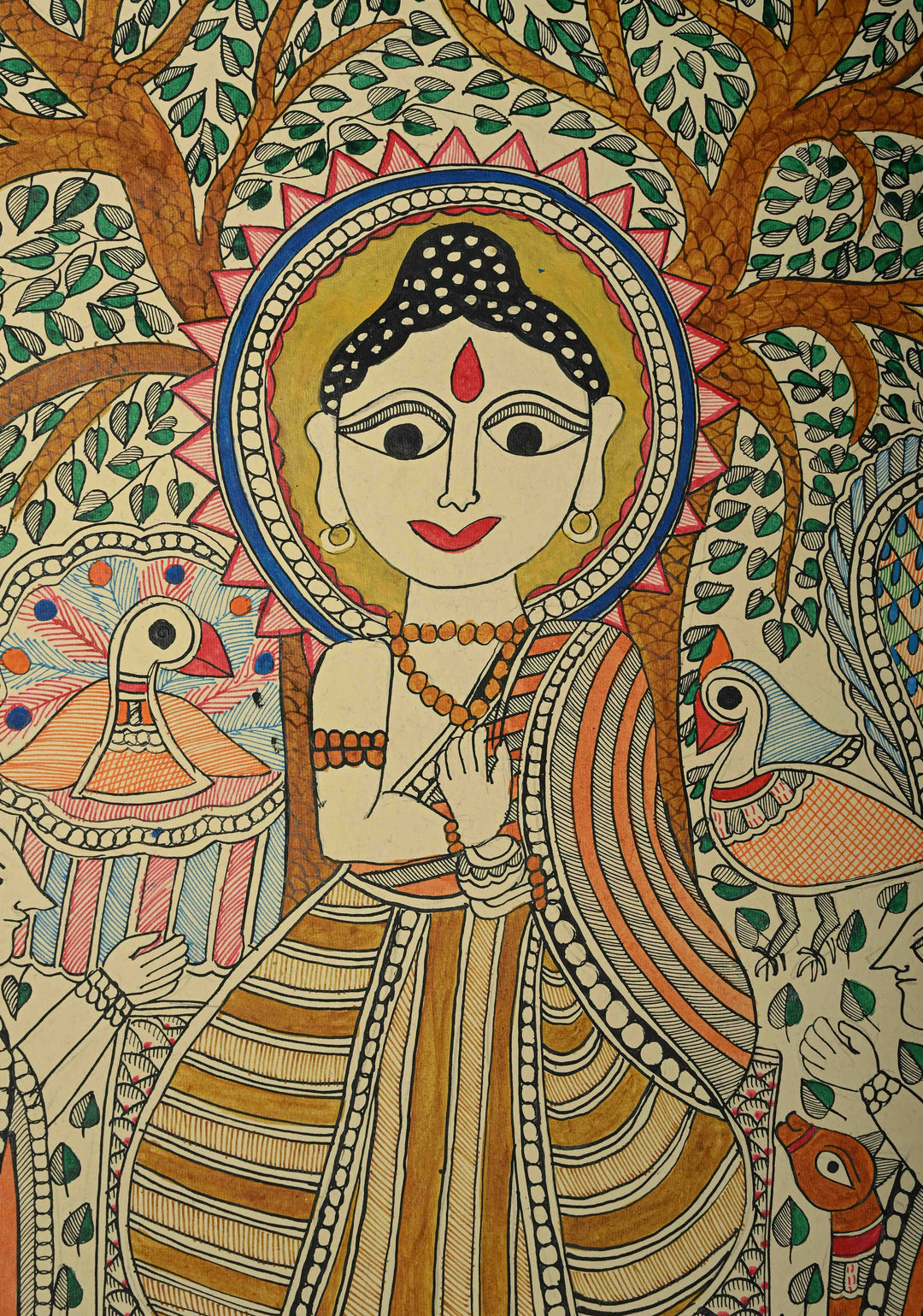 Buddha under the Bodhi Tree on Madhubani wall painting,Unframed,30 x 22 | SHOBITAM
