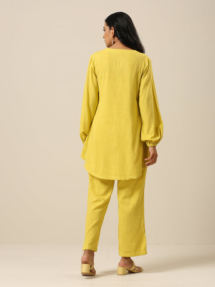 Lime Slub Textured Short Co-Ord Set  | SHOBITAM