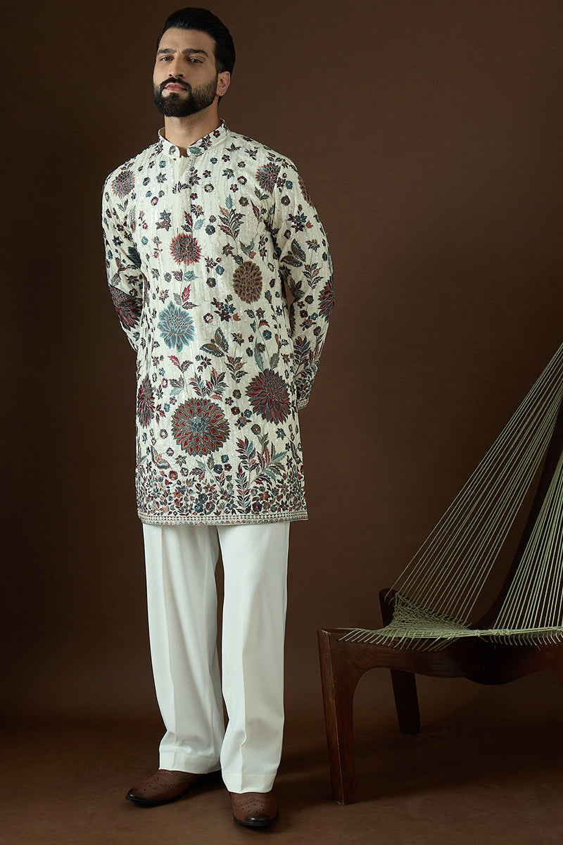 White Georgette Solid Embroidered Straight Kurta Sets | SHOBITAM