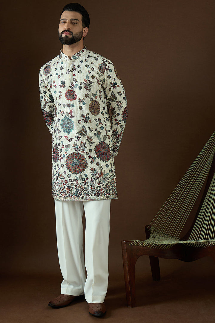 White Georgette Solid Embroidered Straight Kurta Sets | SHOBITAM