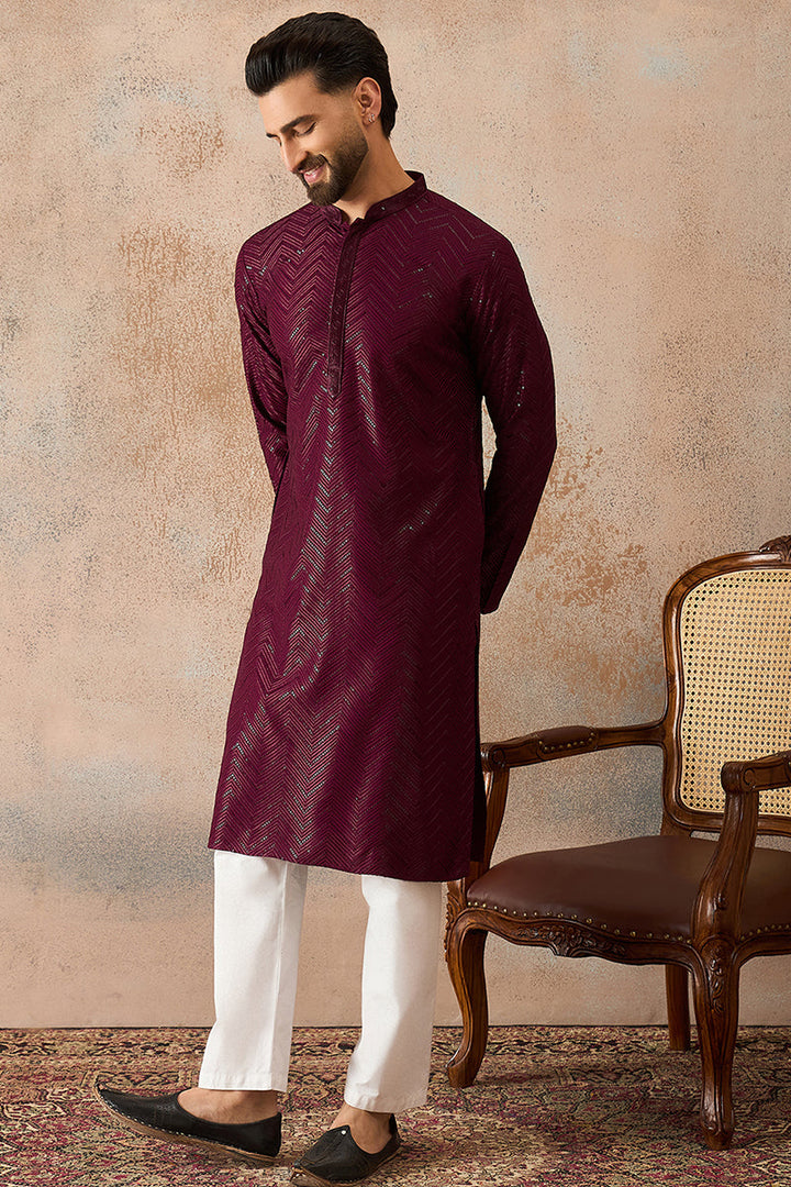 Purple Rayon Embroidered Straight Kurta | SHOBITAM