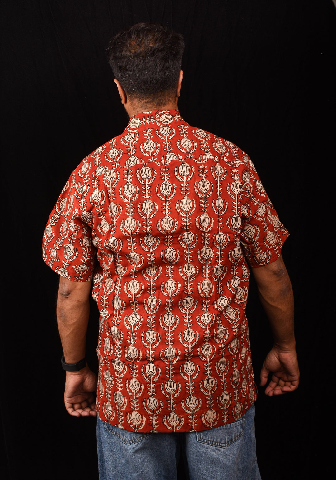 Red Black Bagru Handblock Printed Cotton Mens Shirt