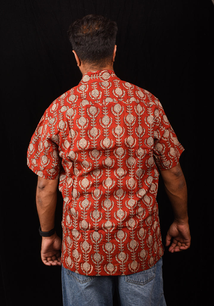 Red Black Bagru Handblock Printed Cotton Mens Shirt