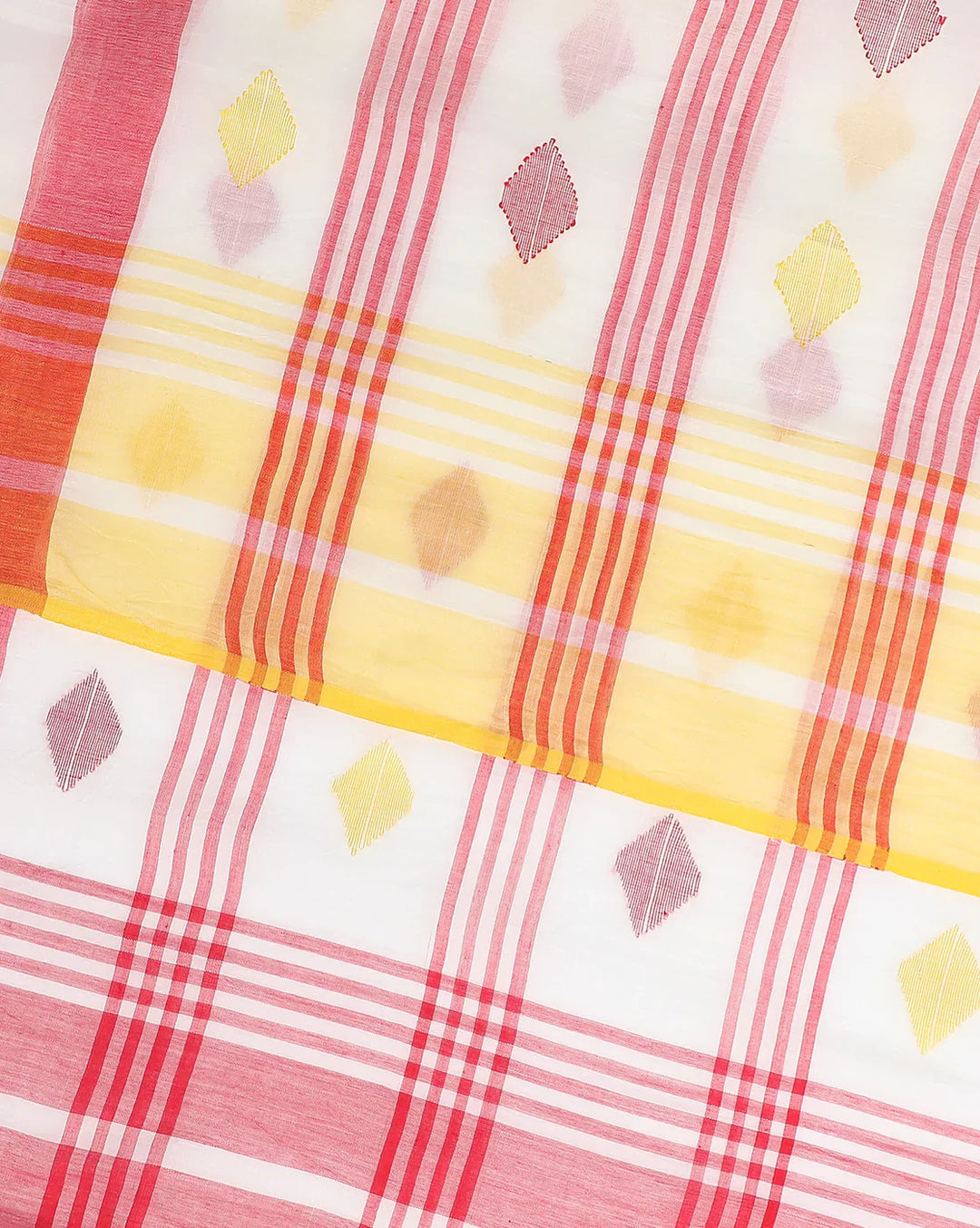 White Red Diamond Jamdani Cotton Saree