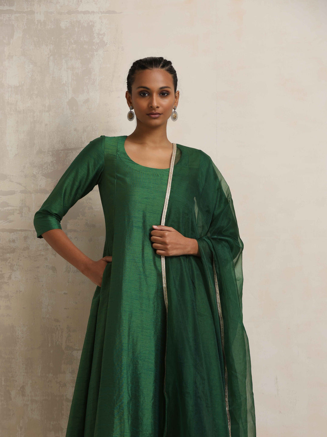 Dark Green Anarkali Kurta Pant Dupatta Set | SHOBITAM