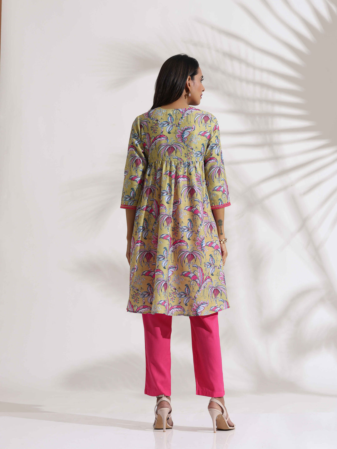 Yellow Print Anarkali Kurta Co-ord Set | SHOBITAM