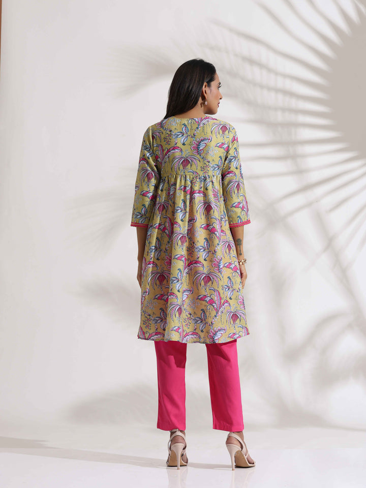 Yellow Print Anarkali Kurta Co-ord Set | SHOBITAM