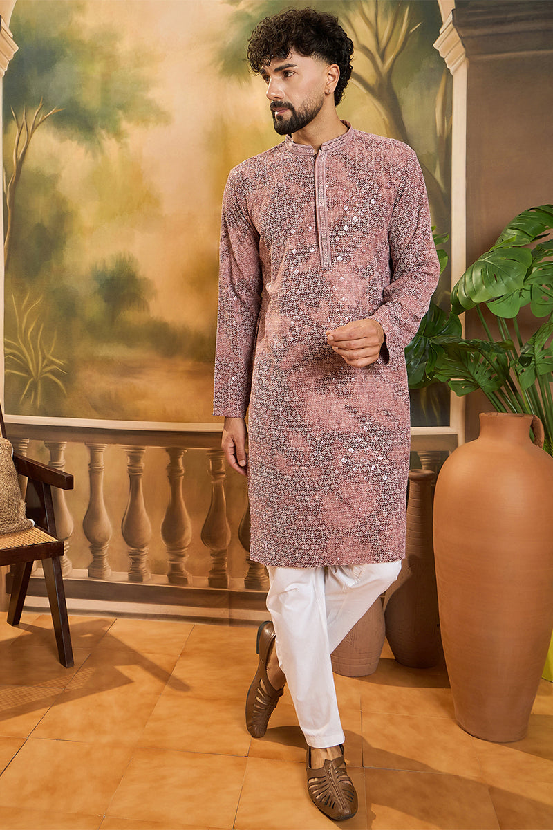 Brown Viscose Rayon Shibori Embroidered Straight Kurta | SHOBITAM