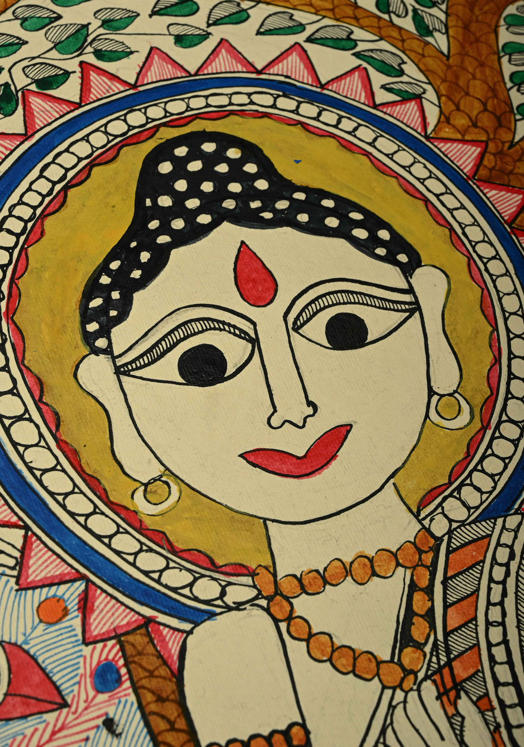 Buddha under the Bodhi Tree on Madhubani wall painting,Unframed,30 x 22 | SHOBITAM
