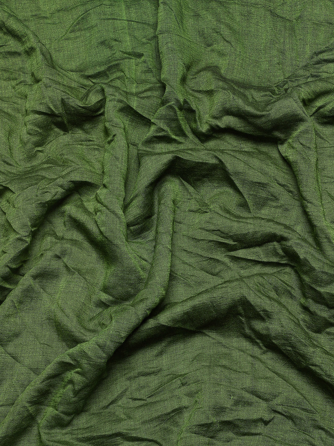 Moss Green Colour block Cotton Saree with pompoms With Minimal Border, No Blouse Piece