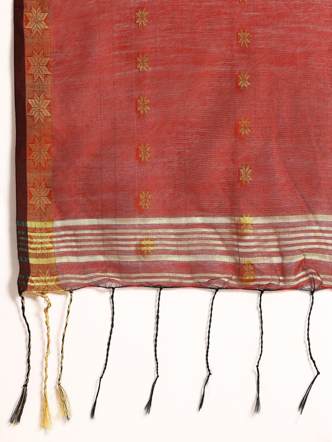 Chocolate Red Zari Buti Silk Cotton Saree with blouse piece | SHOBITAM
