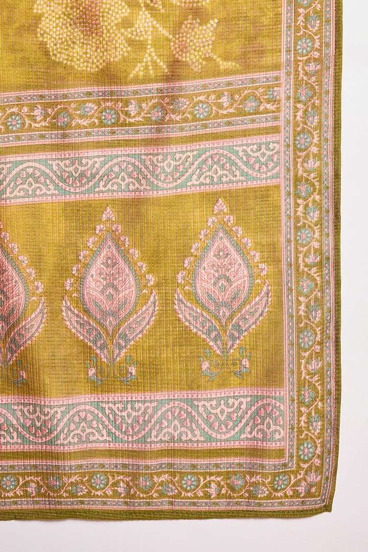 Green Silk Blend Floral Printed Straight Kurta Trouser With Dupatta | SHOBITAM