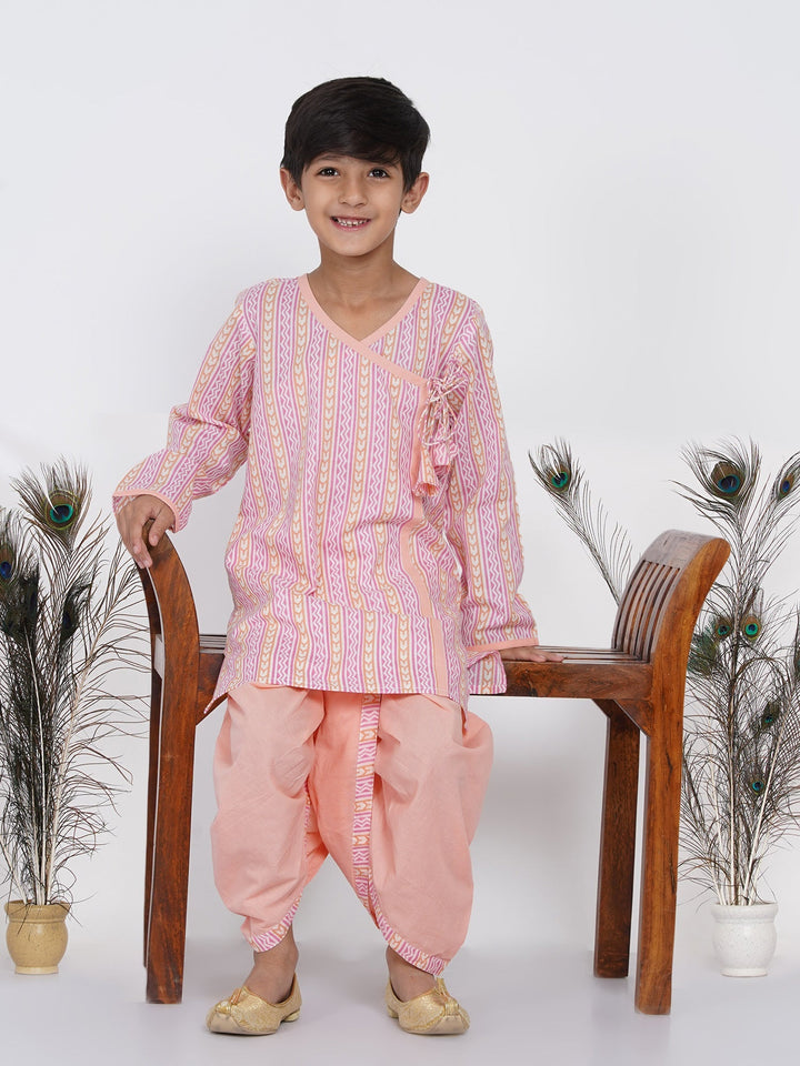 Boys Marwadi Angrakha with Dhoti - Peach  | SHOBITAM