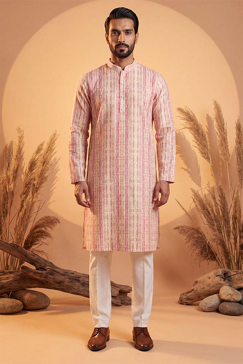 Mens Multi Silk Blend Abstract Printed Kurta With Trousers | SHOBITAM