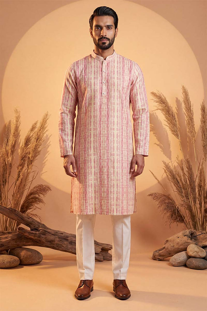 Mens Multi Silk Blend Abstract Printed Kurta With Trousers | SHOBITAM