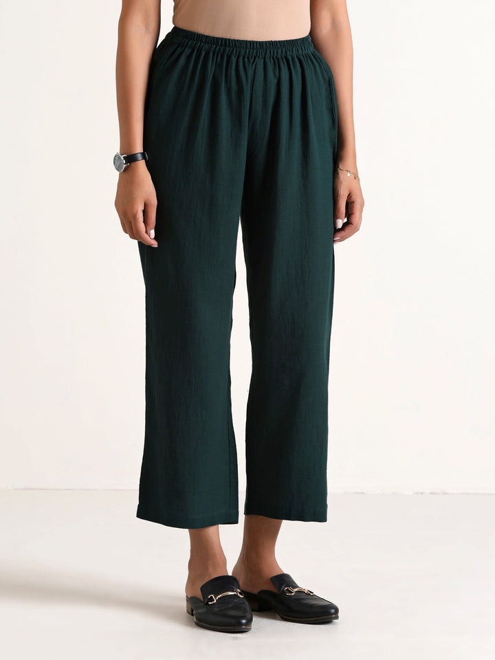 Dark Green Sleeveless Flared Kurta Pant Set | SHOBITAM