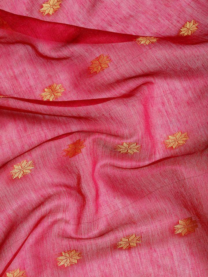 Magenta & Grey Zari Buti Silk Cotton Saree with blouse piece | SHOBITAM