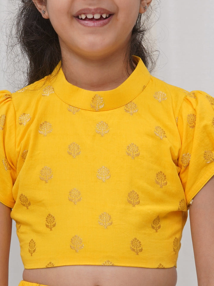 Cotton Floral Embroidery Ready to wear Blouse with Ready to wear Chanderi Saree - Casal & Yellow | SHOBITAM