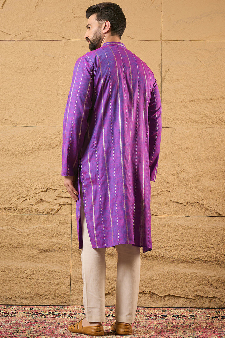 Purple Pure Cotton Solid Embroidered Straight Kurta with Trouser  | SHOBITAM