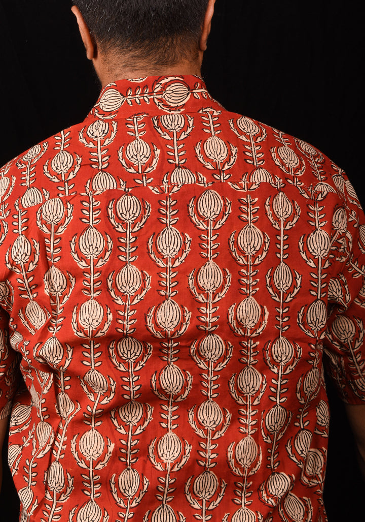 Red Black Bagru Handblock Printed Cotton Mens Shirt