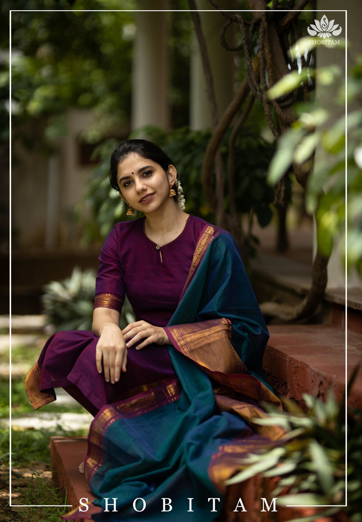 Thenmozhi Magenta NarayanPet Kurti and Dupatta Set Bottom Not included | Shobitam Custom Gowns and Readymades