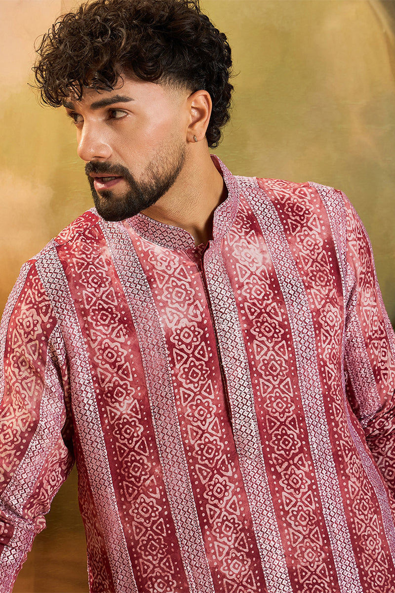 Red Viscose Rayon Batik Printed Straight Kurta | SHOBITAM
