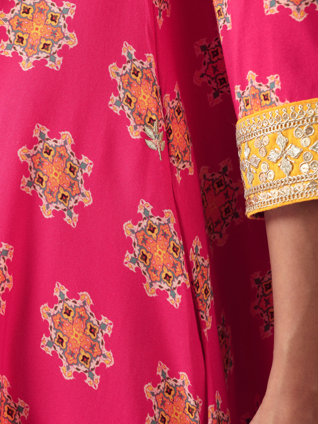 Pink Boota Print Viscose Flared Kurta Co-ord Set | SHOBITAM