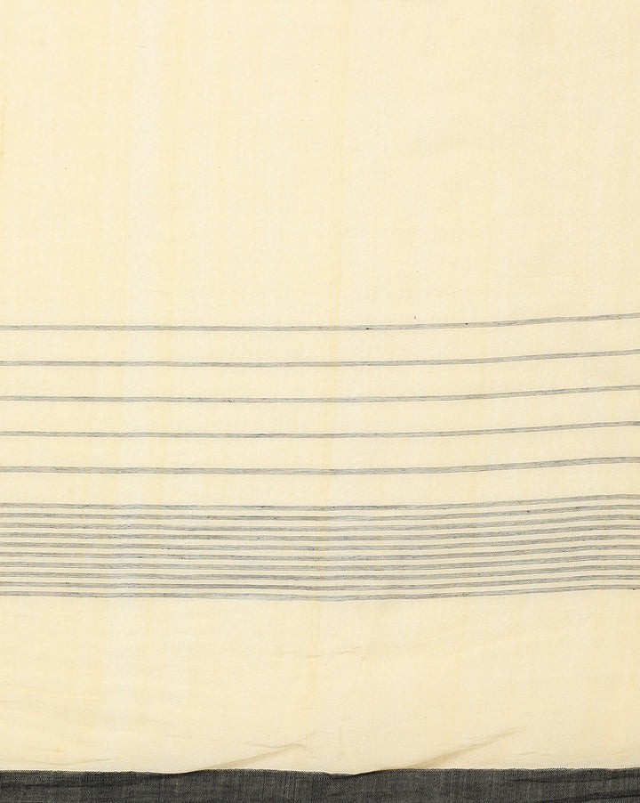 Yellow Cream Colour Block Cotton Saree with pompoms No Blouse Piece | SHOBITAM