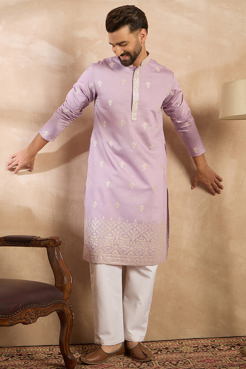 July 6 listing// Lavender Polyester Solid Embroidered Straight Kurta With Trouser | SHOBITAM
