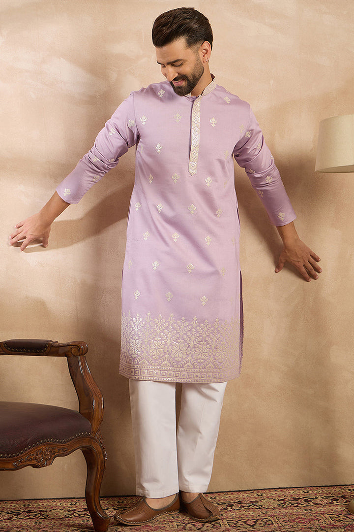 July 6 listing// Lavender Polyester Solid Embroidered Straight Kurta With Trouser | SHOBITAM
