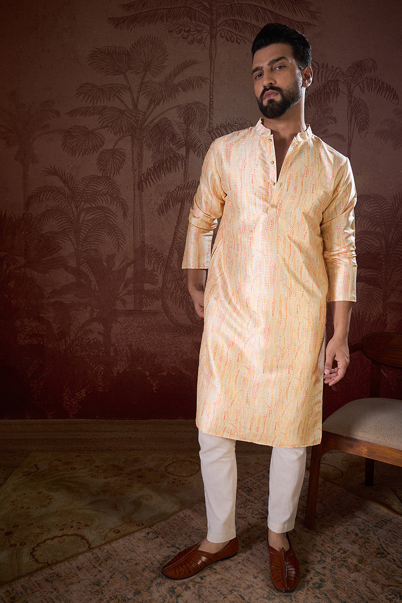 Cream Silk Blend Abstract Printed Straight Kurta With Trouser | SHOBITAM