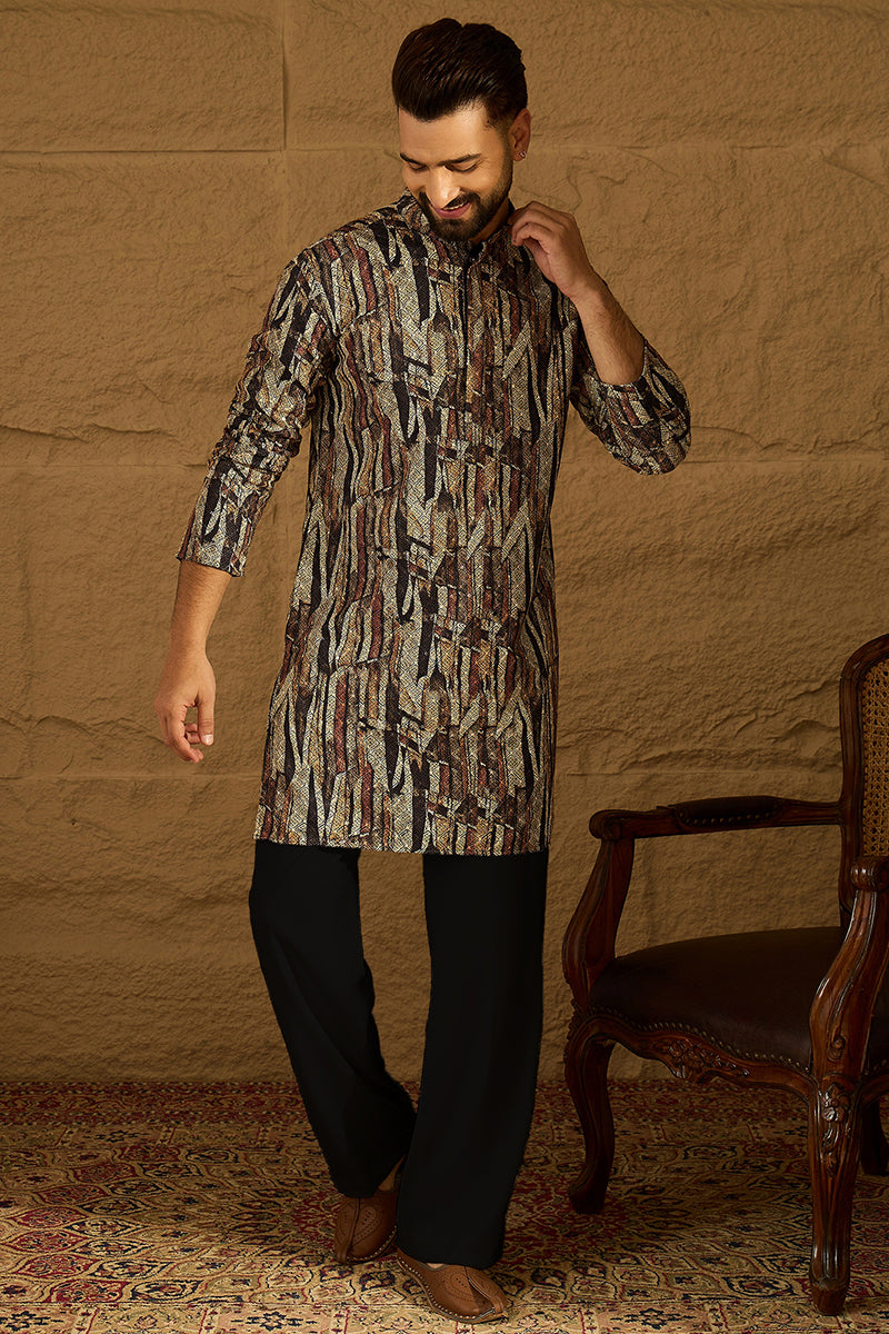 Black Viscose Rayon Abstract Printed Straight Kurta  | SHOBITAM
