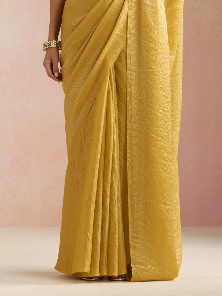 Mustard Tissue Stripe Saree With Unstitched Blouse | SHOBITAM