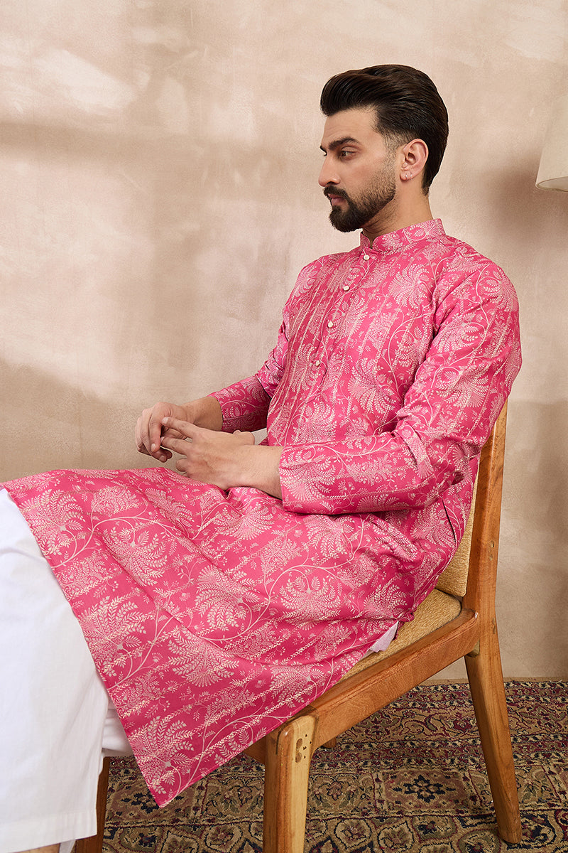 Pink Silk Blend Floral Printed Straight Kurta With Trouser | SHOBITAM