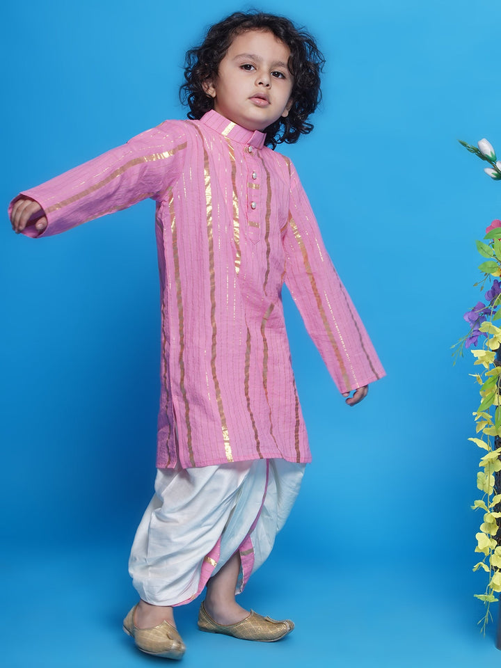 Gulabi Kurta Dhoti with Golden Strips - Pink | SHOBITAM