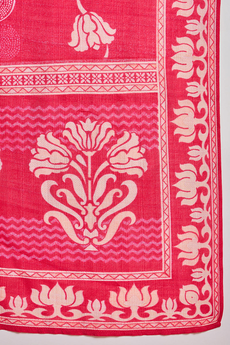 Pink Poly Silk Floral Printed Straight Kurta Trouser With Dupatta | SHOBITAM
