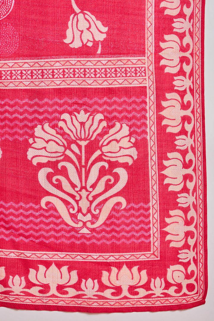 Pink Poly Silk Floral Printed Straight Kurta Trouser With Dupatta | SHOBITAM