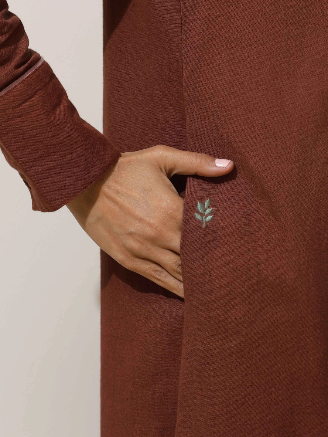 Brown Cotton Linen Kurta Pant Set | SHOBITAM