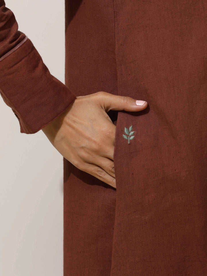 Brown Cotton Linen Kurta Pant Set | SHOBITAM