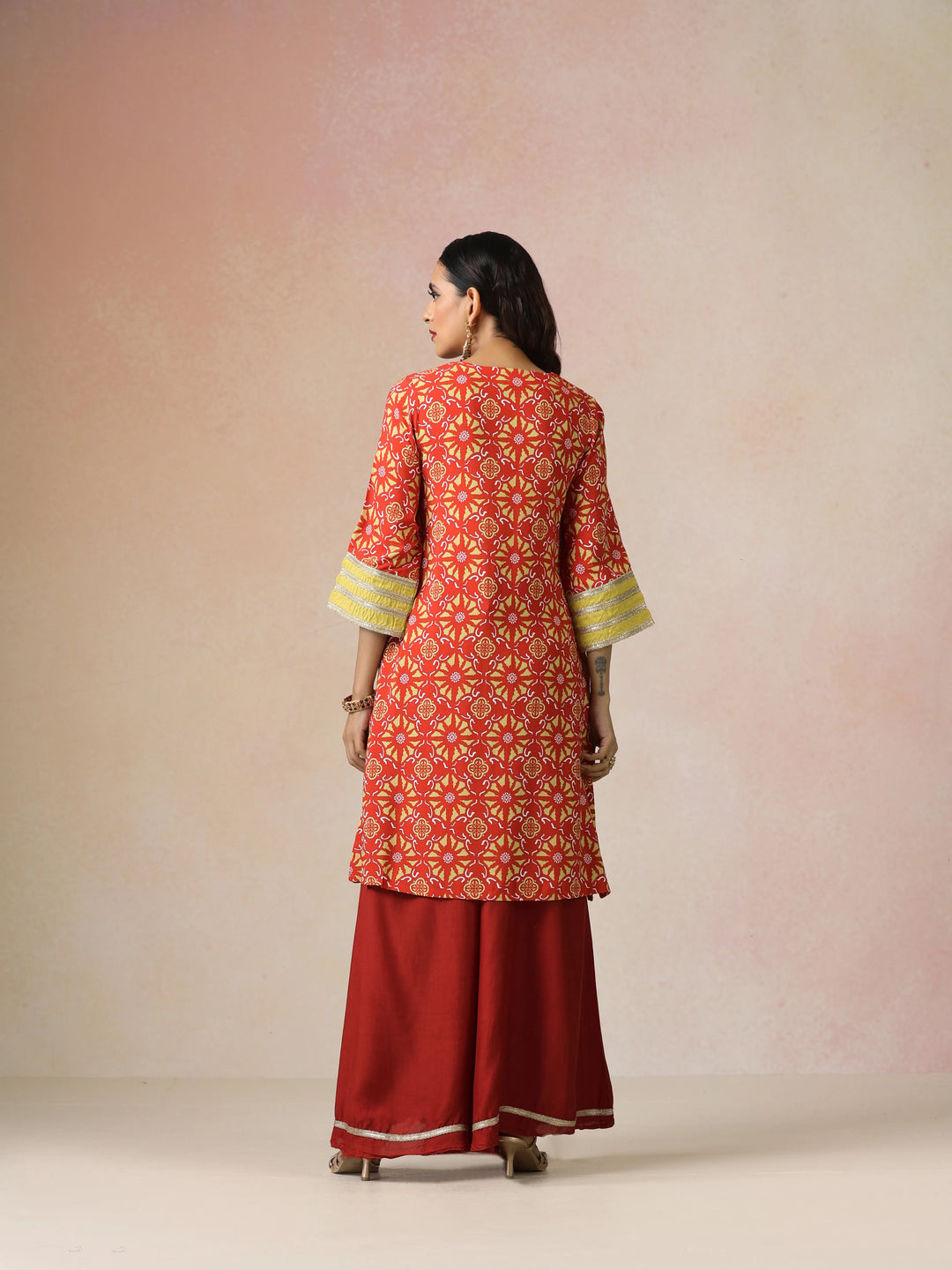Red Light Green Print Viscose Kurta Sharara Set| SHOBITAM