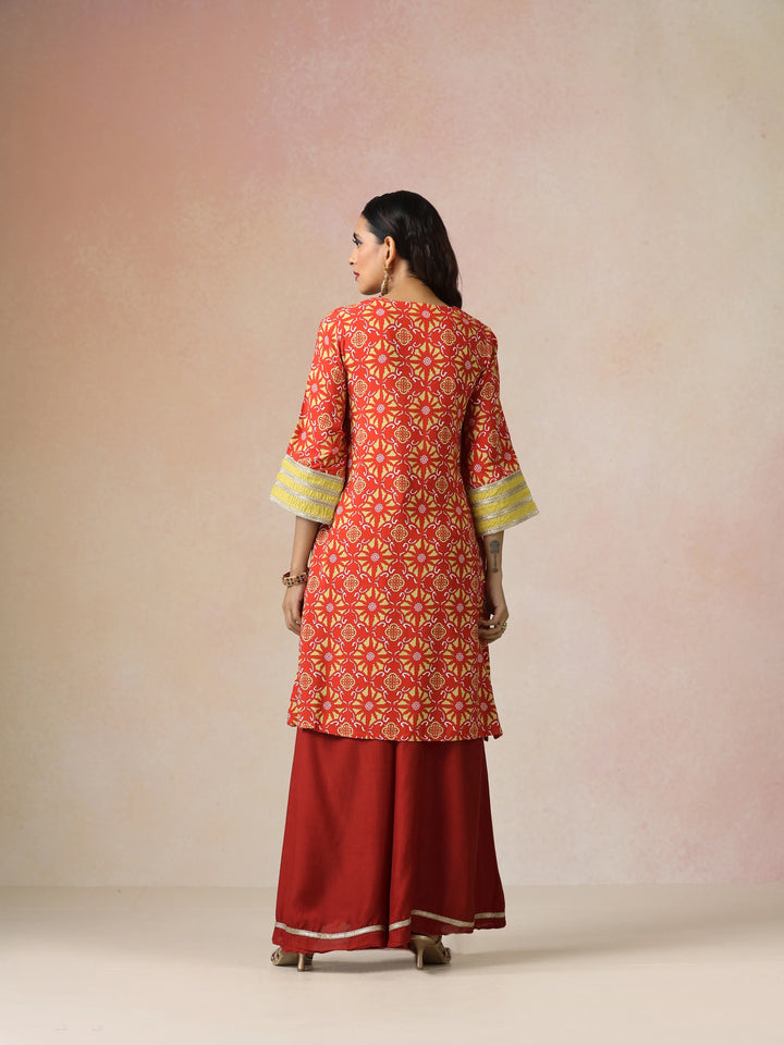 Red Light Green Print Viscose Kurta Sharara Set| SHOBITAM