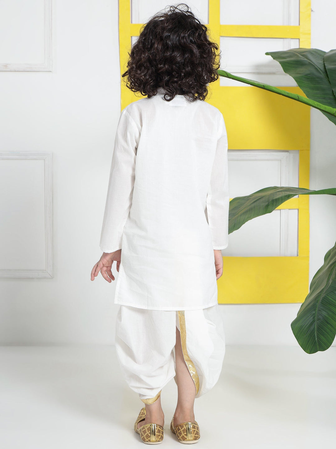 Cream Minimal Zari Embroidery Cotton Kurta Dhoti set | SHOBITAM