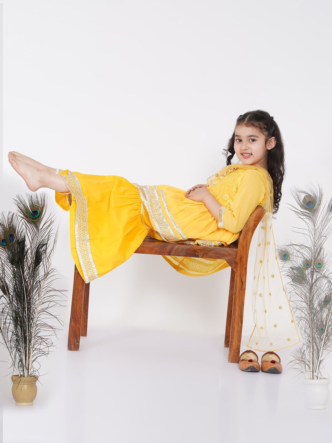 Girls Jaipuri Lacework and Gotta Patti work Kurta Frock with Sharara |   SHOBITAM