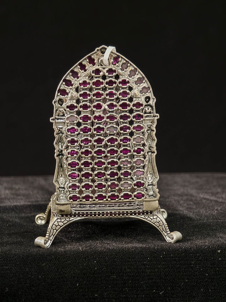 Pure 92.5 Silver Goddess Lakshmi 3D Idol with Stones Ornate Throne, 145 grams