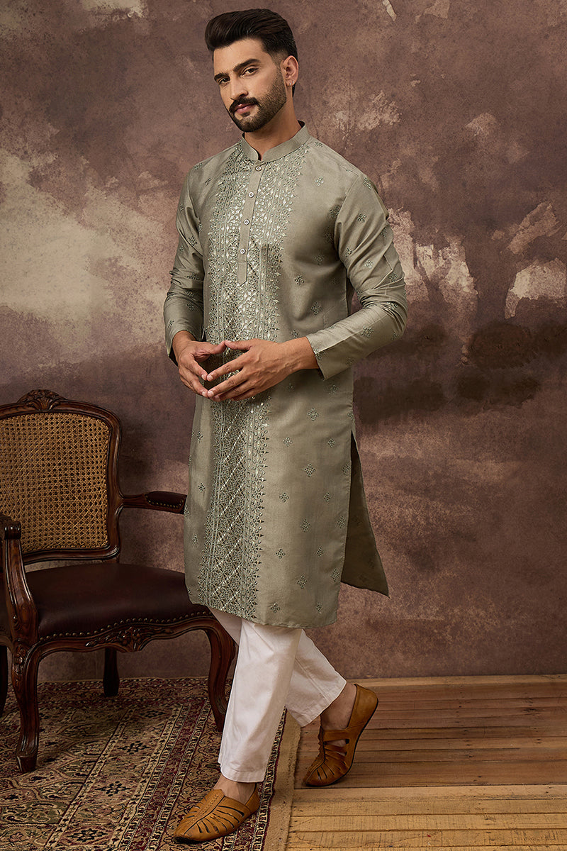 Mavue Silk Blend Solid Embroidered Straight Kurta with Trouser | SHOBITAM