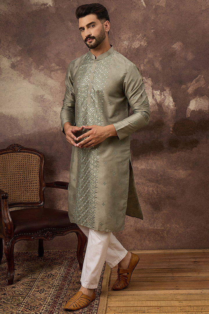 Mavue Silk Blend Solid Embroidered Straight Kurta with Trouser | SHOBITAM