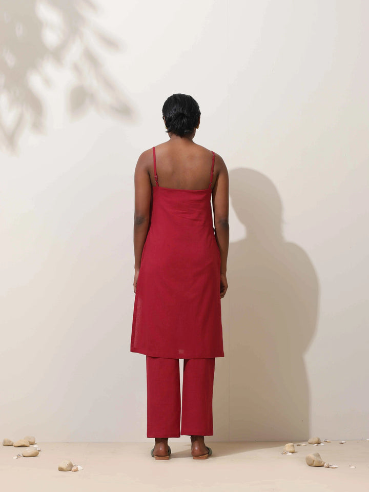 Maroon Cotton Linen Kurta Co-Ord Set  | SHOBITAM