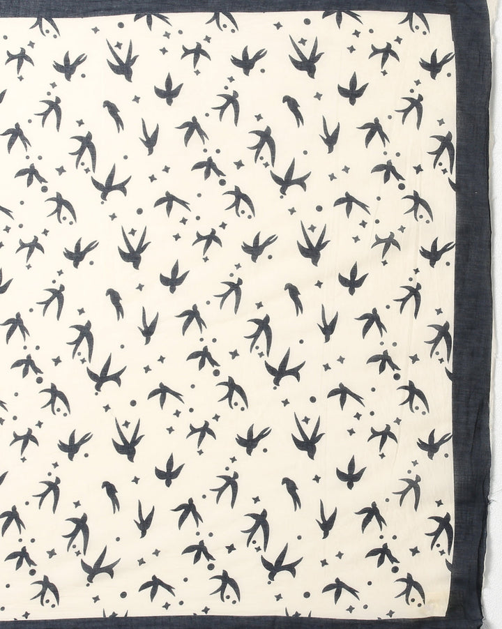 Cream Pure cotton Printed Saree with blouse piece